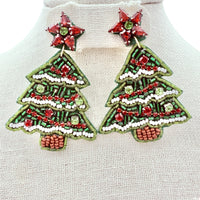 Christmas Tree Star Topper Beaded Earrings (1.75x2.6in)