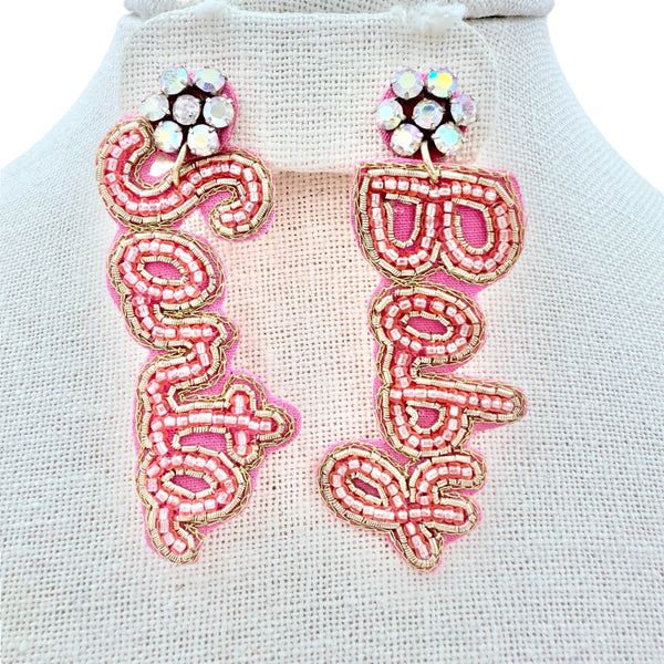 "Santa Baby" Christmas Themed Beaded Earrings (0.8x2.75in)
