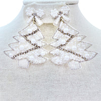 White Christmas Tree Beaded Earrings (2x2.75in)