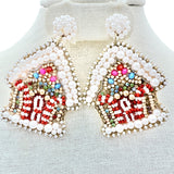 Christmas Themed Gingerbread House Beaded Earrings (2x2.5in)