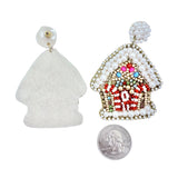 Christmas Themed Gingerbread House Beaded Earrings (2x2.5in)