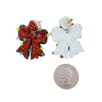 Red Bow Christmas Themed Beaded Earrings (1x1.5in)