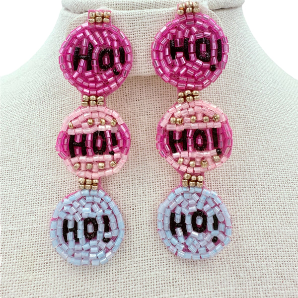 Ho Ho Ho  Ornament Christmas Themed Beaded Earrings (1x1.5in)