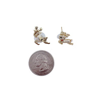 Gold Plated Brass Red Nose Reindeer Christmas Earrings (0.5x0.6in)