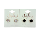 Clover Quatrefoil Stud Earrings in Clear or Black (0.4x0.4in)