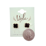 Clover Quatrefoil Stud Earrings in Clear or Black (0.4x0.4in)