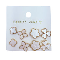 4 Pair Clover Flower White Stud Earrings