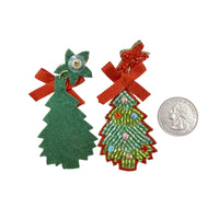 Christmas Tree Red Bow & Star Beaded Earrings (1.75x3in)
