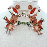 Reindeer Drinking a Margarita Christmas Themed Beaded Earrings (2x3in)