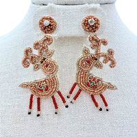 Reindeer Christmas Themed Beaded Earrings (1.25x2.5in)