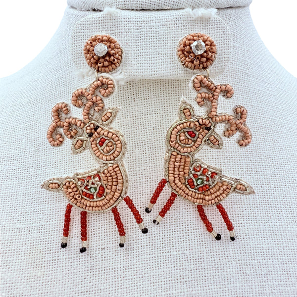 Reindeer Christmas Themed Beaded Earrings (1.25x2.5in)