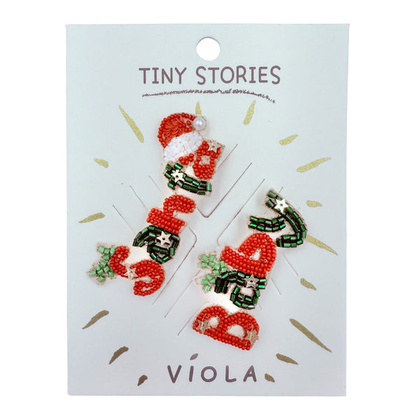 Santa Baby Christmas Themed Beaded 2 Brooch Pin Set