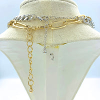 Mixed Metal Cuban & Link Chain 2 Layered Chunky Necklace (18/18+3in)