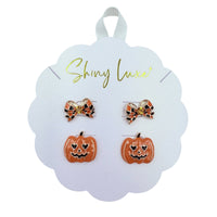 Bow & Pumpkin Halloween Themed Stud Earrings