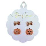 Bow & Pumpkin Halloween Themed Stud Earrings