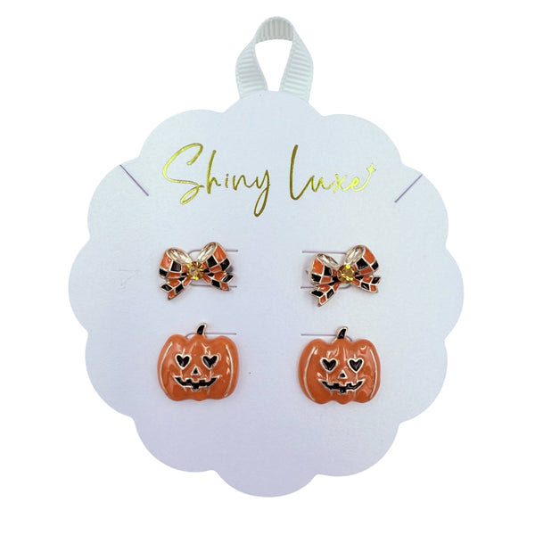 Bow & Pumpkin Halloween Themed Stud Earrings