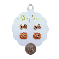 Bow & Pumpkin Halloween Themed Stud Earrings