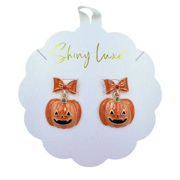 Pumpkin & Bow Halloween Themed Post Dangle Earrings