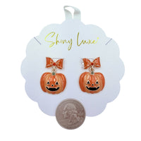 Pumpkin & Bow Halloween Themed Post Dangle Earrings