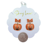 Pumpkin & Bow Halloween Themed Post Dangle Earrings