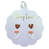 Heart & Ghost Wearing Bow Halloween Themed Stud Earrings