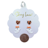 Heart & Ghost Wearing Bow Halloween Themed Stud Earrings