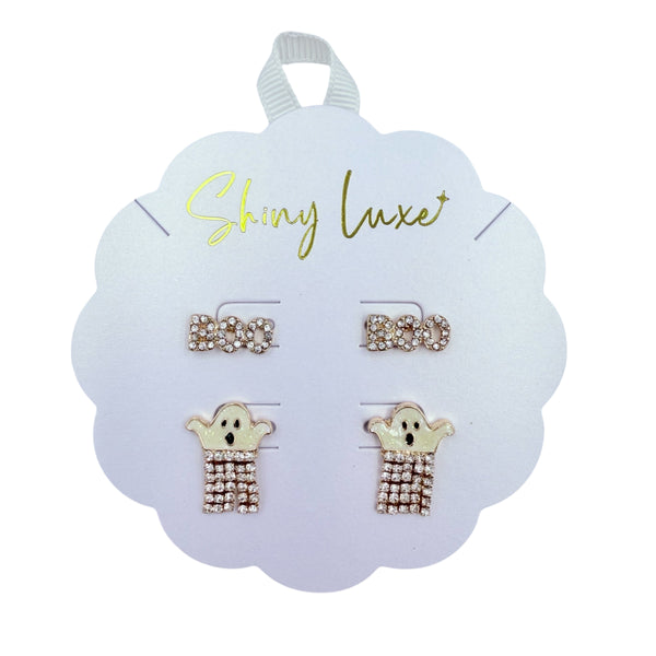 Boo & Ghost Halloween Themed Rhinestone Post Earrings