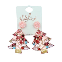 Pink Christmas Tree Beaded Earrings (2x2.5in)