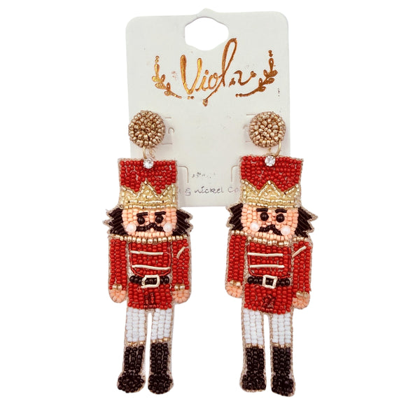 Christmas Nutcracker Beaded Earrings (1x3in)