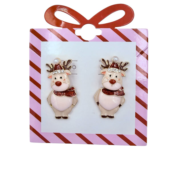 Reindeer Christmas Themed Post Dangle Earrings