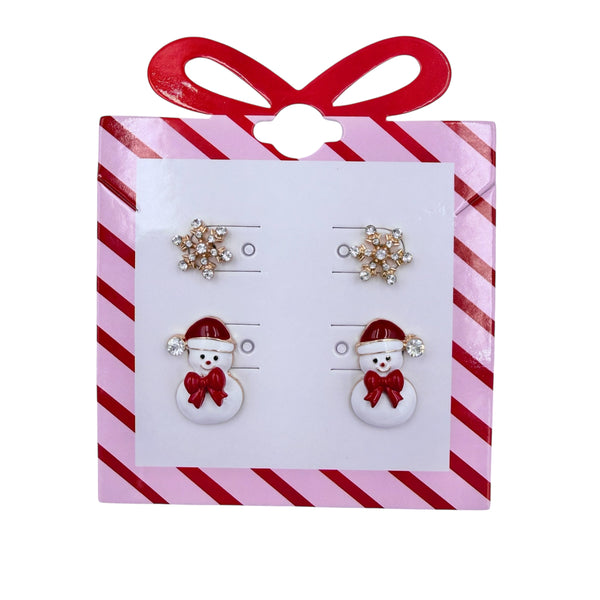 Snowflake and Snowman Christmas Themed Post Stud Earrings