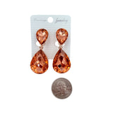 Clip On 2 Tier Teardrop Crystal Dangle Earrings - 6 Colors (0.75x2in)