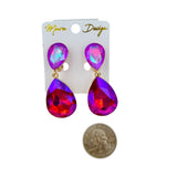 Clip On 2 Tier Teardrop Crystal Dangle Earrings - 6 Colors (0.75x2in)