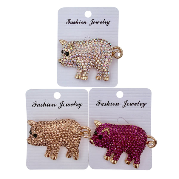Crystal Pig Pin Brooch (P1497) (2.25Wx1.5Lin)