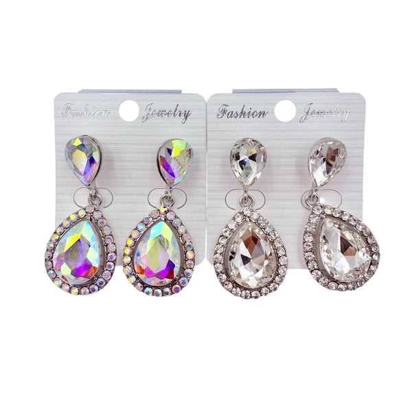 Tear Drop Rhinestone Crystal Dangle Earrings - 2 Colors (ER2547)