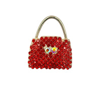 Red Rhinestone Purse Brooch Pin (P1550)(1.5x2in)