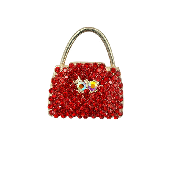 Red Rhinestone Purse Brooch Pin (P1550)(1.5x2in)