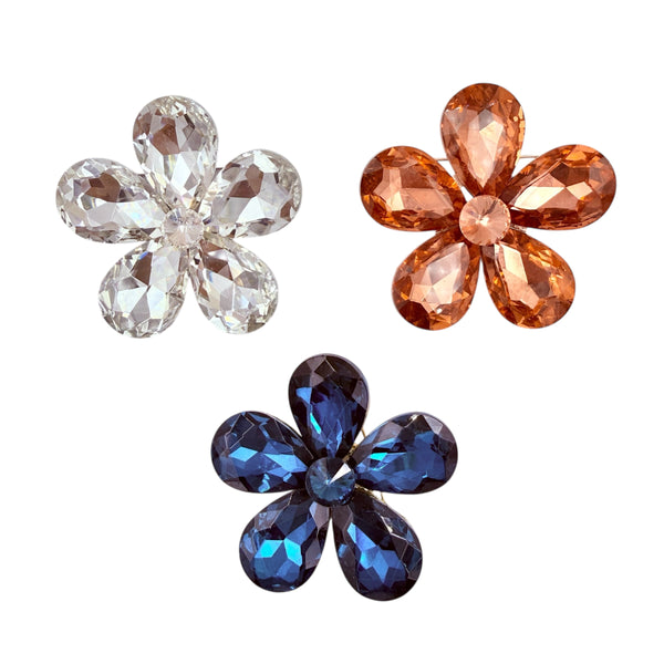 Crystal 5 Petal Flower Pin Brooch - 3 Colors (P1148)(2.25x2.25in)