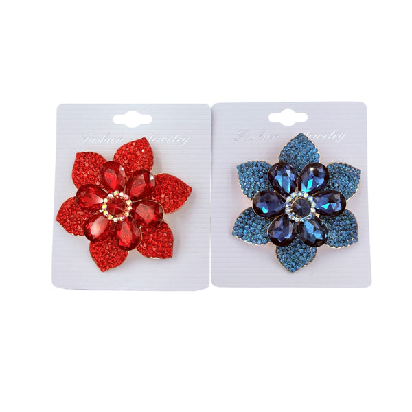 Crystal Flower & Leaves Pin Brooch - 2 Colors (P1459)(2.5x2.5in)