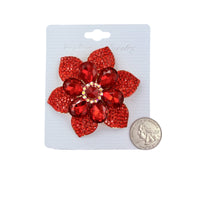 Crystal Flower & Leaves Pin Brooch - 2 Colors (P1459)(2.5x2.5in)