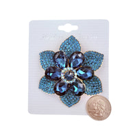 Crystal Flower & Leaves Pin Brooch - 2 Colors (P1459)(2.5x2.5in)