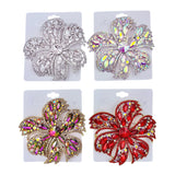 6 Petal Large Crystal Flower Pin Brooch - 5 Colors (P1536)(4x4in)