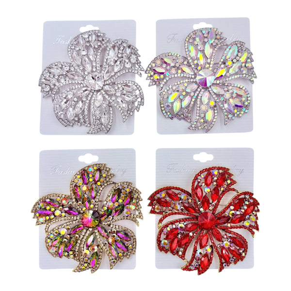 6 Petal Large Crystal Flower Pin Brooch - 5 Colors (P1536)(4x4in)