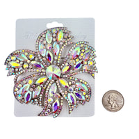 6 Petal Large Crystal Flower Pin Brooch - 5 Colors (P1536)(4x4in)