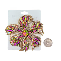 6 Petal Large Crystal Flower Pin Brooch - 5 Colors (P1536)(4x4in)