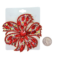 6 Petal Large Crystal Flower Pin Brooch - 5 Colors (P1536)(4x4in)