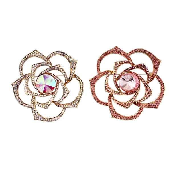 Large Crystal Rose Pin Brooch - 2 Colors (P1417)(3x3in)