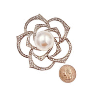 Large Crystal Pearl Rose Pin Brooch in Silver or Gold (P1417)