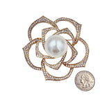 Large Crystal Pearl Rose Pin Brooch in Silver or Gold (P1417)