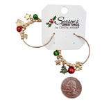 Christmas Themed Multi Charm Hoop Earrings (1.4x1.9in)
